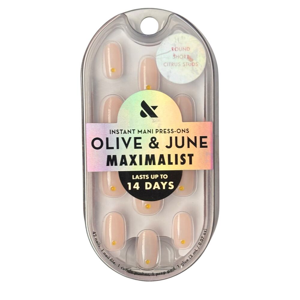 Olive & June Press‑On‎ Nails – Maximalist-Citrus Studs– Round- Short-42ct